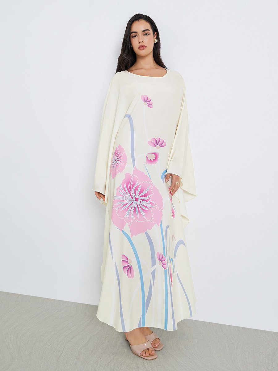 Women White Floral Printed Kaftan