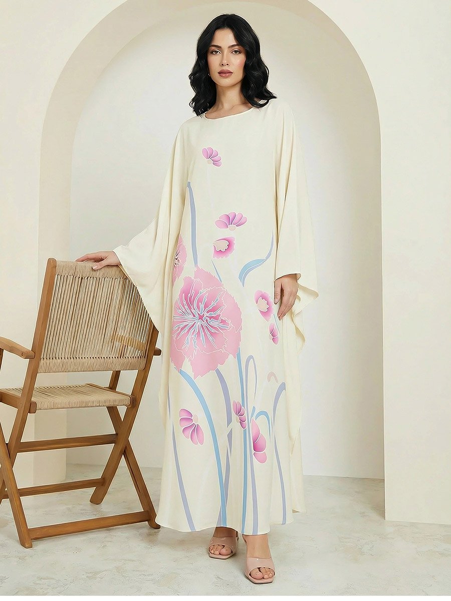 Women White Floral Printed Kaftan