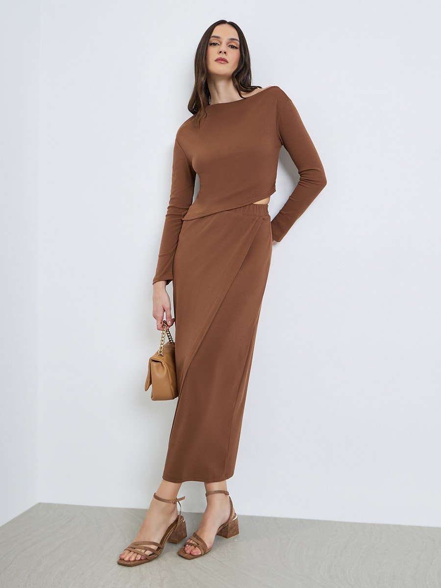 Women Boat Neck Top and Skirts Co-Ords