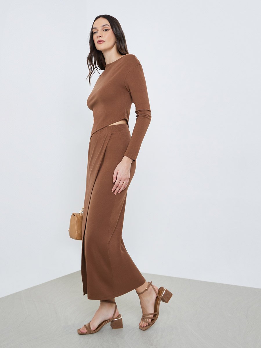 Women Boat Neck Top and Skirts Co-Ords
