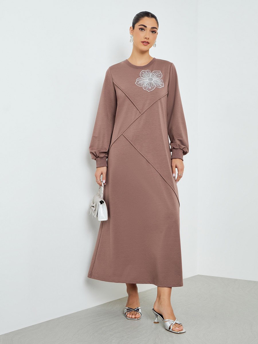 Brown Embroidered A-Line Jalabiya