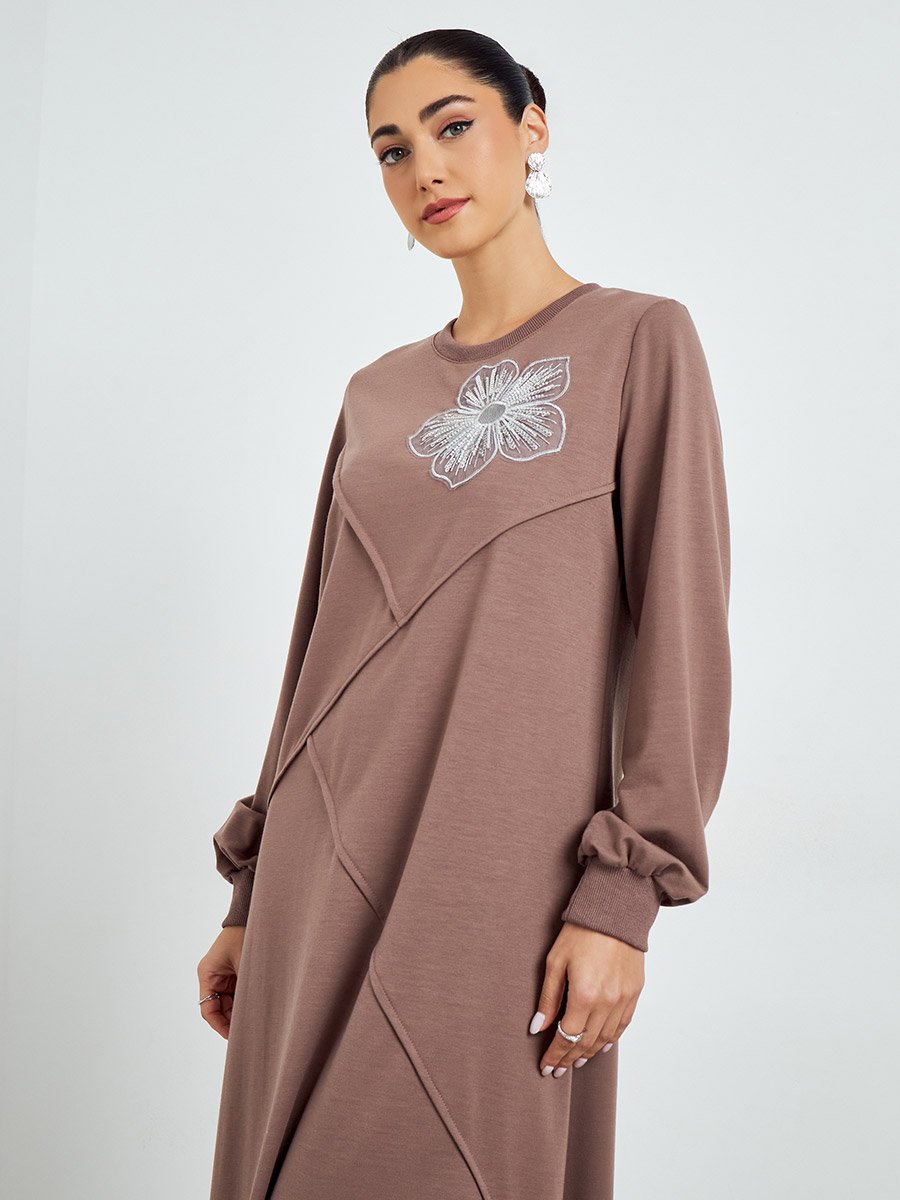Brown Embroidered A-Line Jalabiya