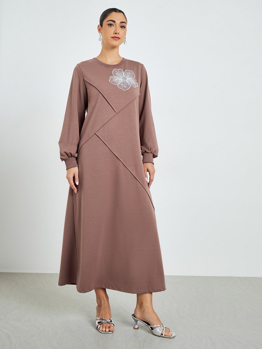 Brown Embroidered A-Line Jalabiya