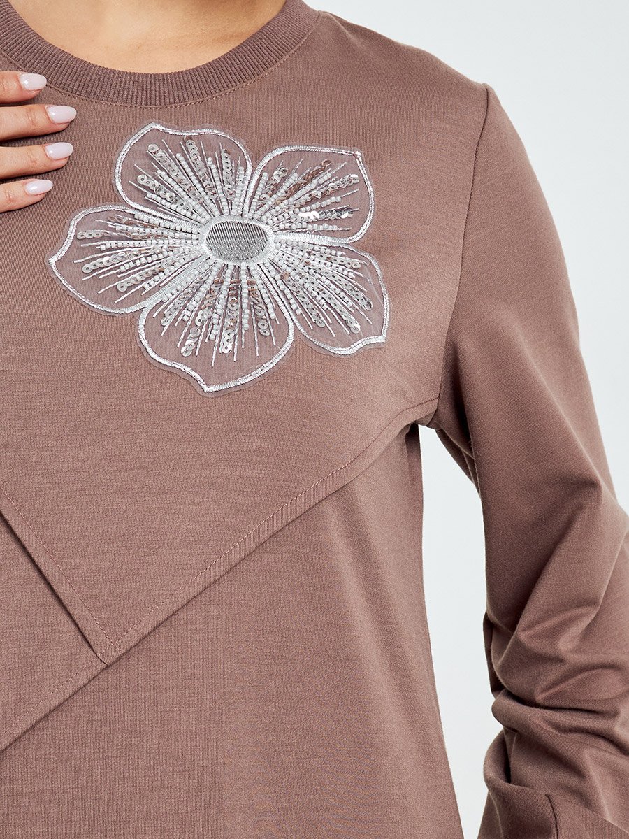 Brown Embroidered A-Line Jalabiya