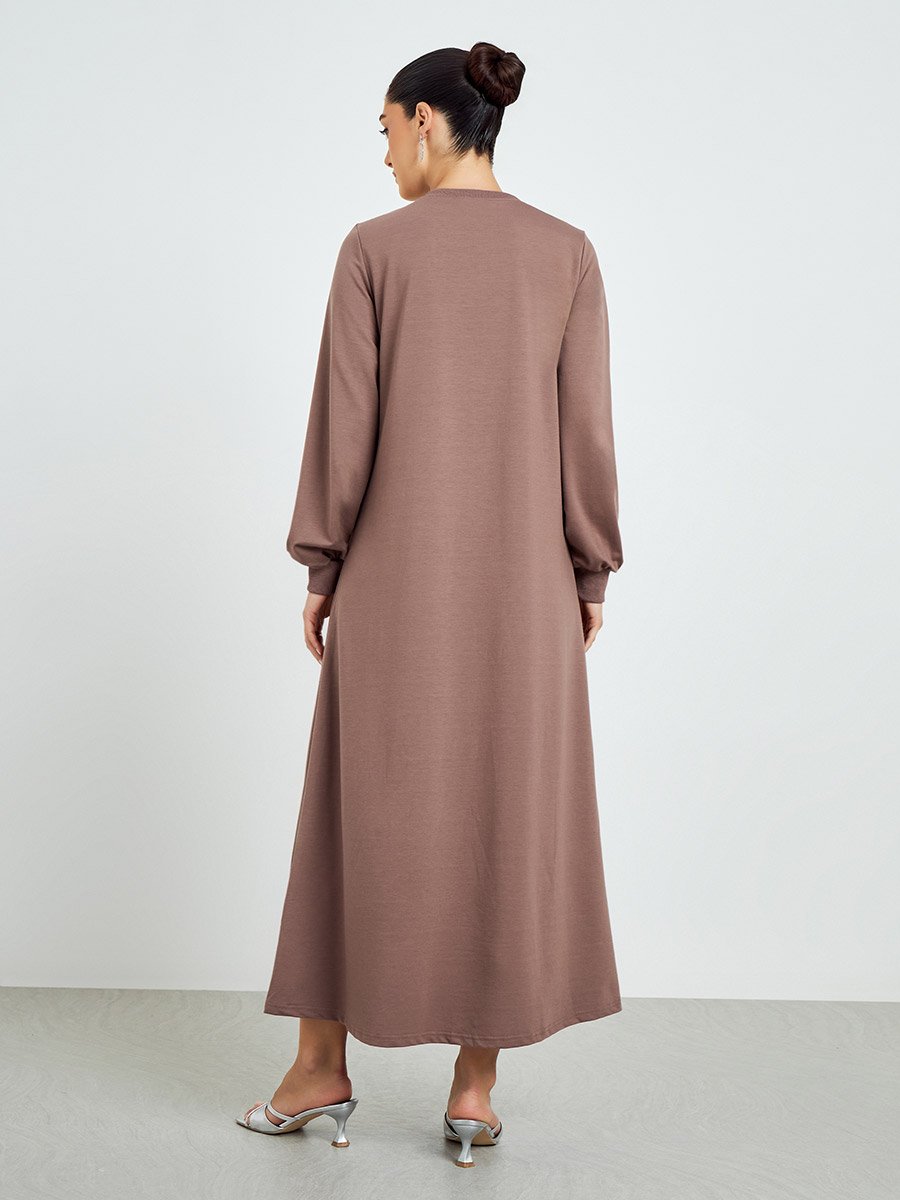 Brown Embroidered A-Line Jalabiya