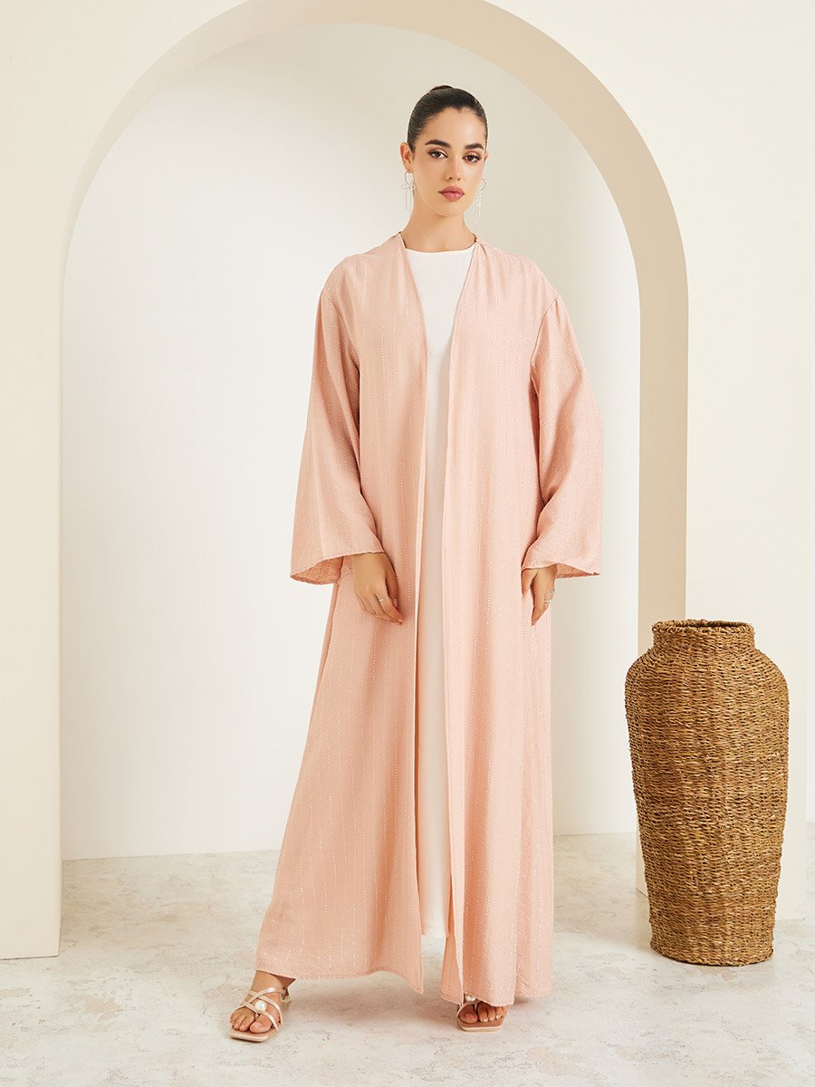 Women Pink Embellished Stone Solid Abaya