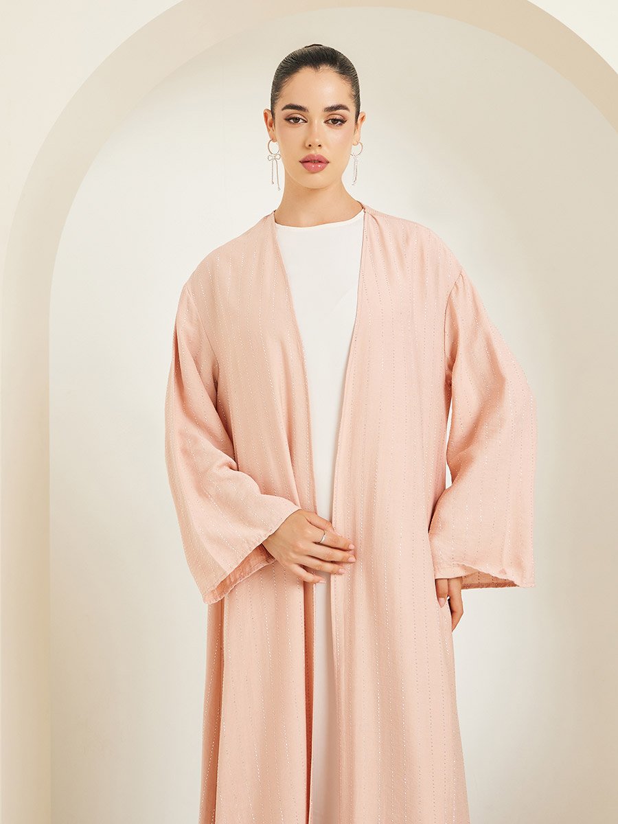 Women Pink Embellished Stone Solid Abaya