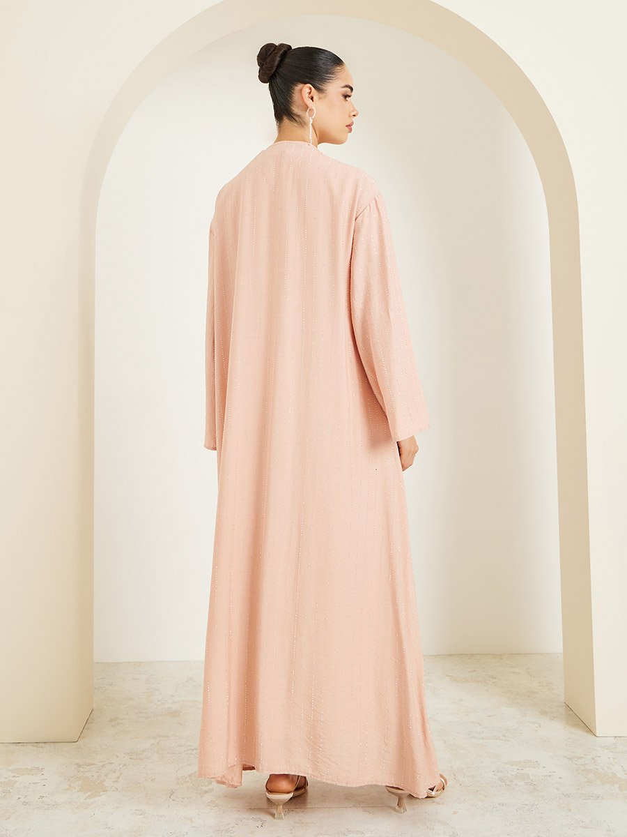 Women Pink Embellished Stone Solid Abaya