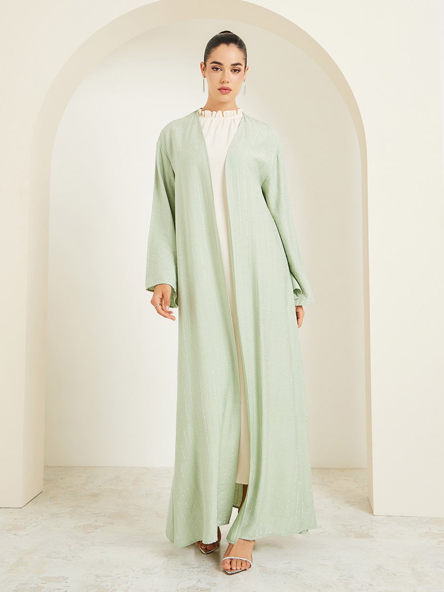 Women Green Embellished Striped Abaya