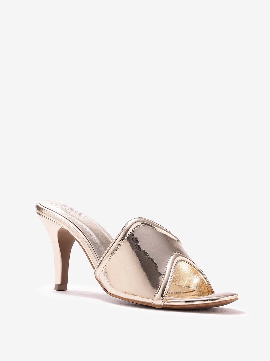 Women Metallic Gold High Heel Mules