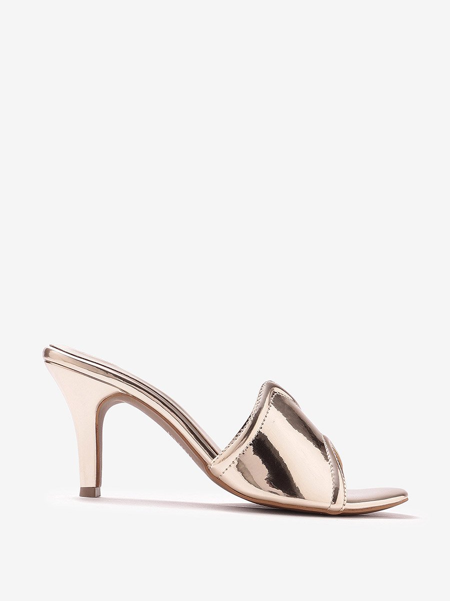 Women Metallic Gold High Heel Mules