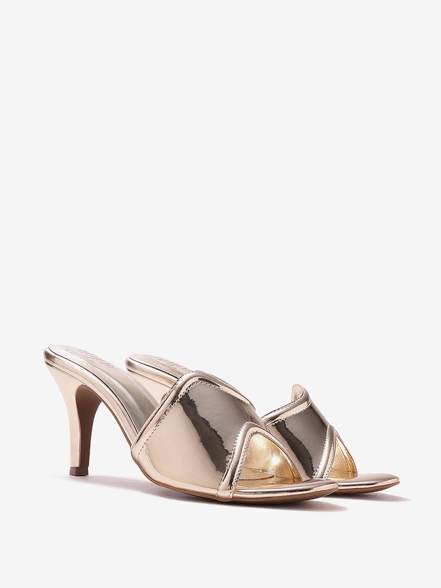 Women Metallic Gold High Heel Mules