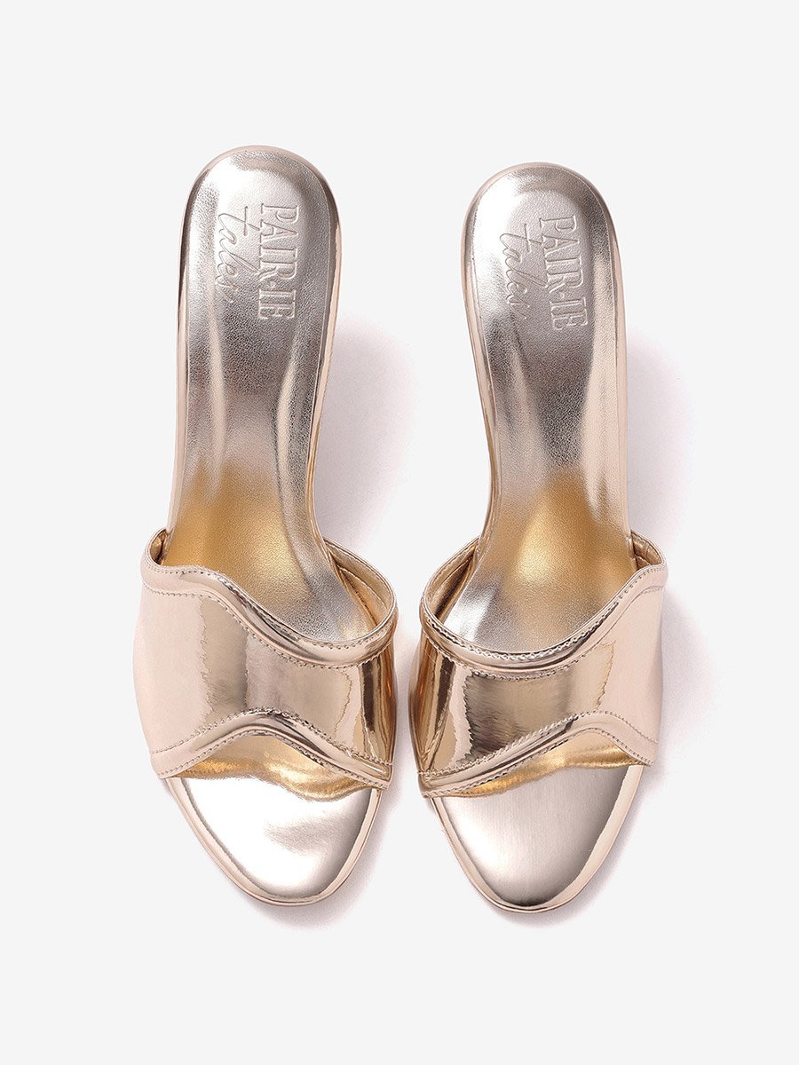 Women Metallic Gold High Heel Mules