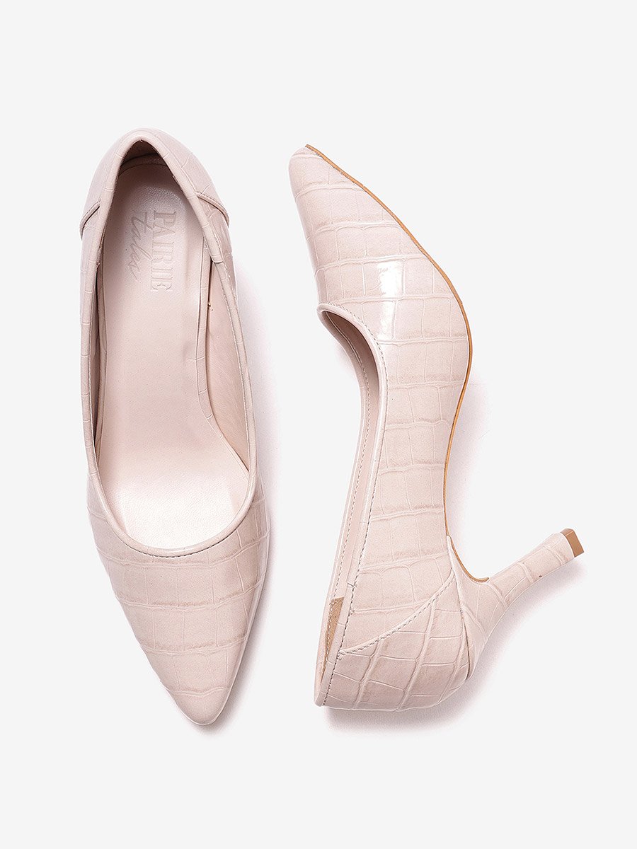 Women Croc-Textured Pointed Toe Pumps