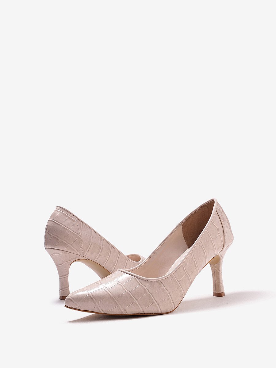 Women Croc-Textured Pointed Toe Pumps