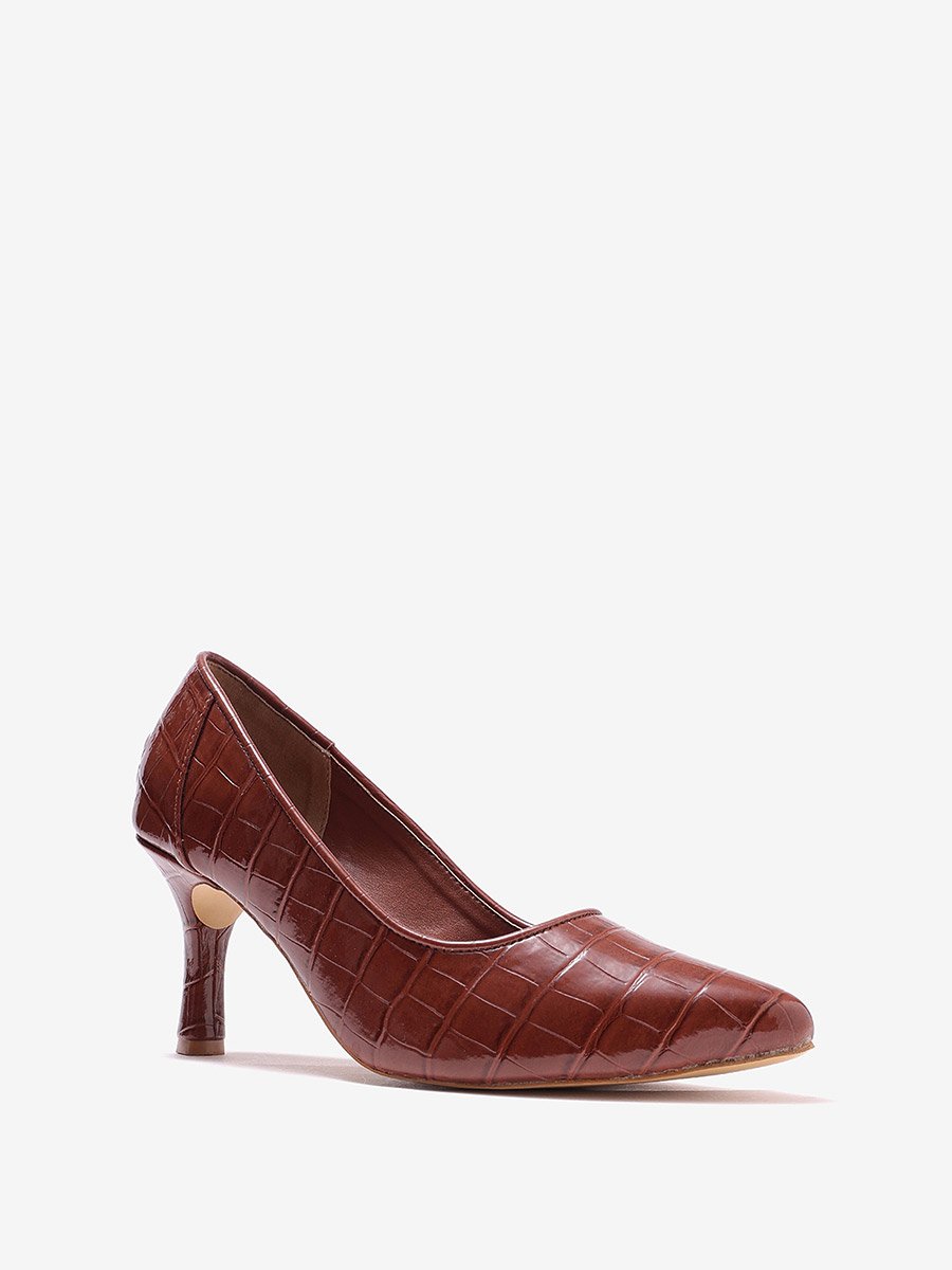 Women Croc-Textured Pointed Toe Pumps