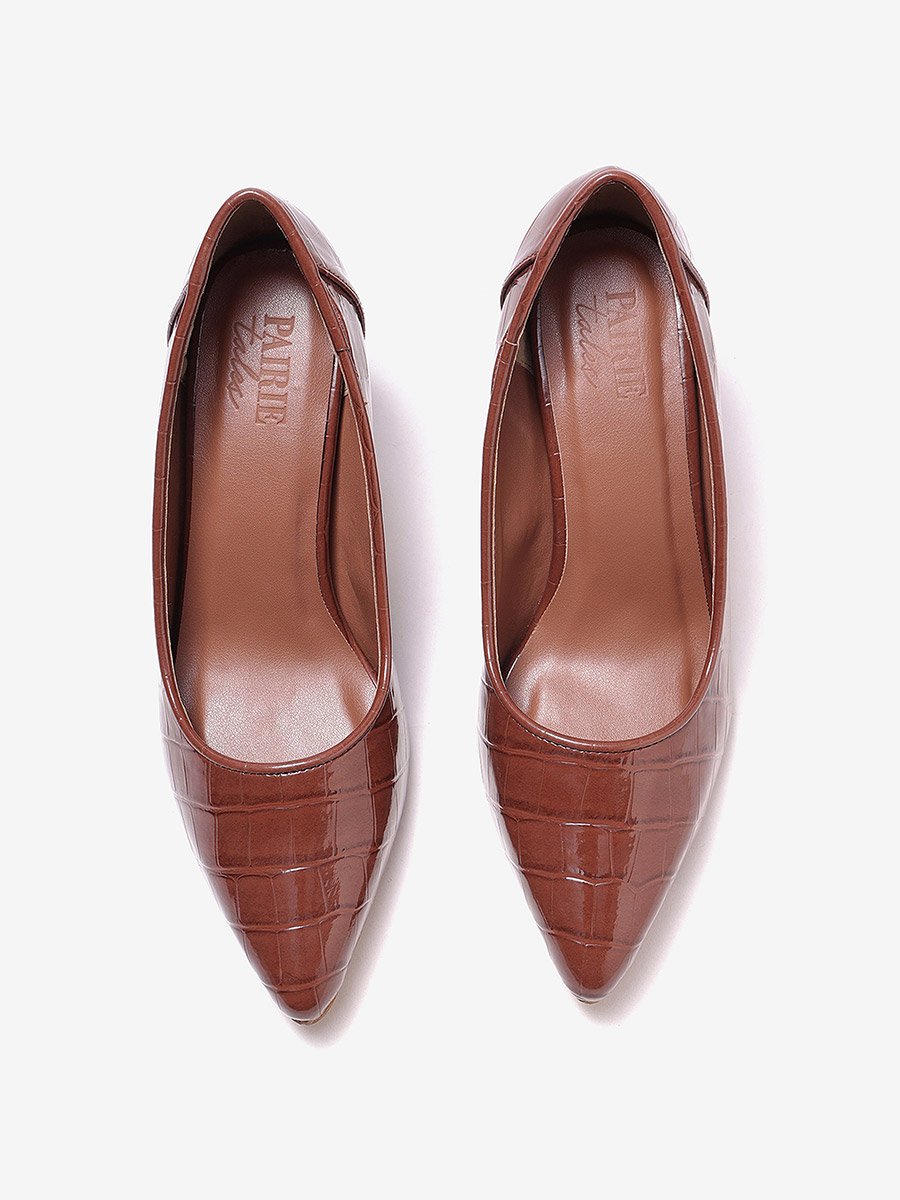 Women Croc-Textured Pointed Toe Pumps