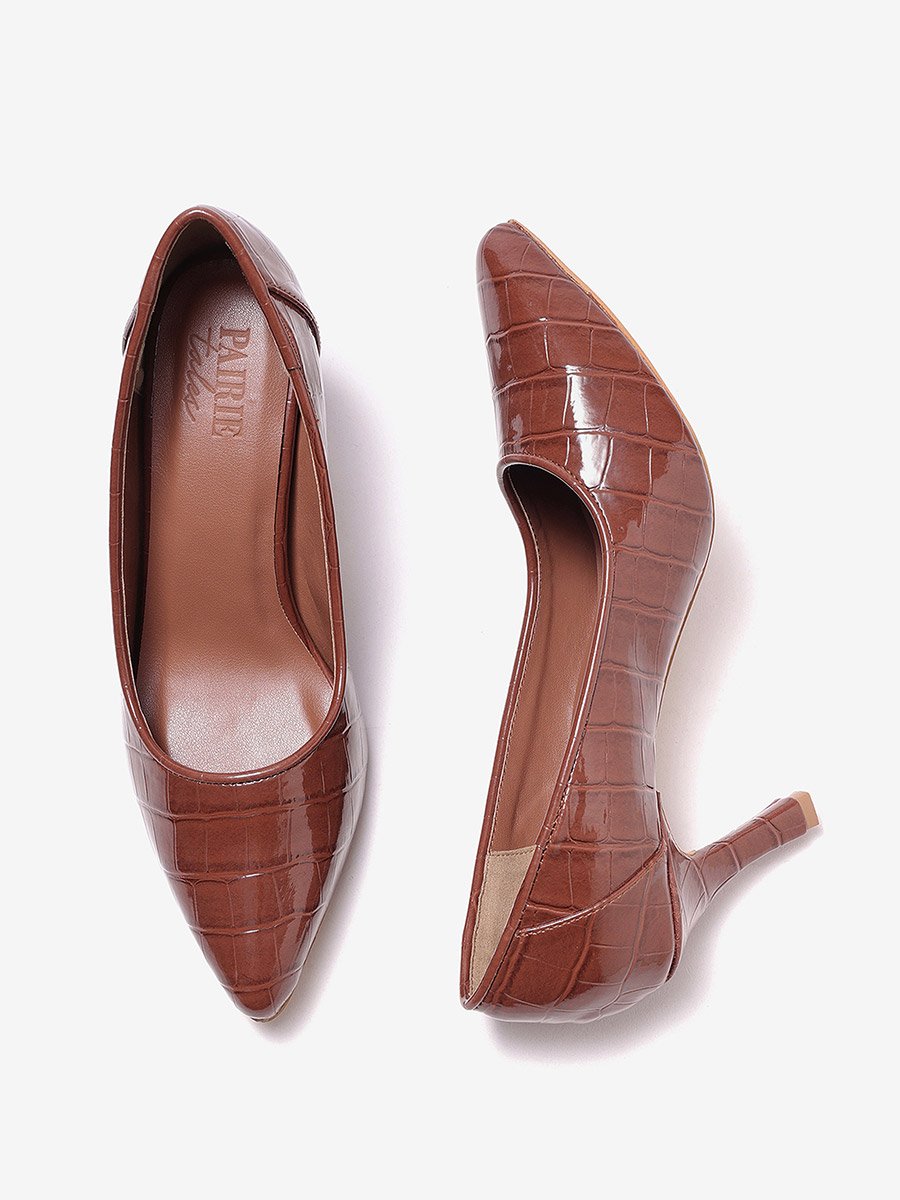 Women Croc-Textured Pointed Toe Pumps