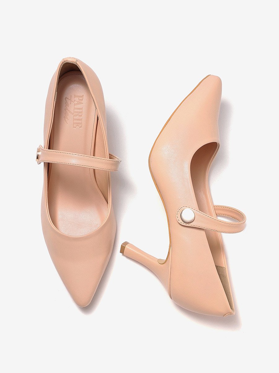 Women Pointed Toe Pumps with Snap Button