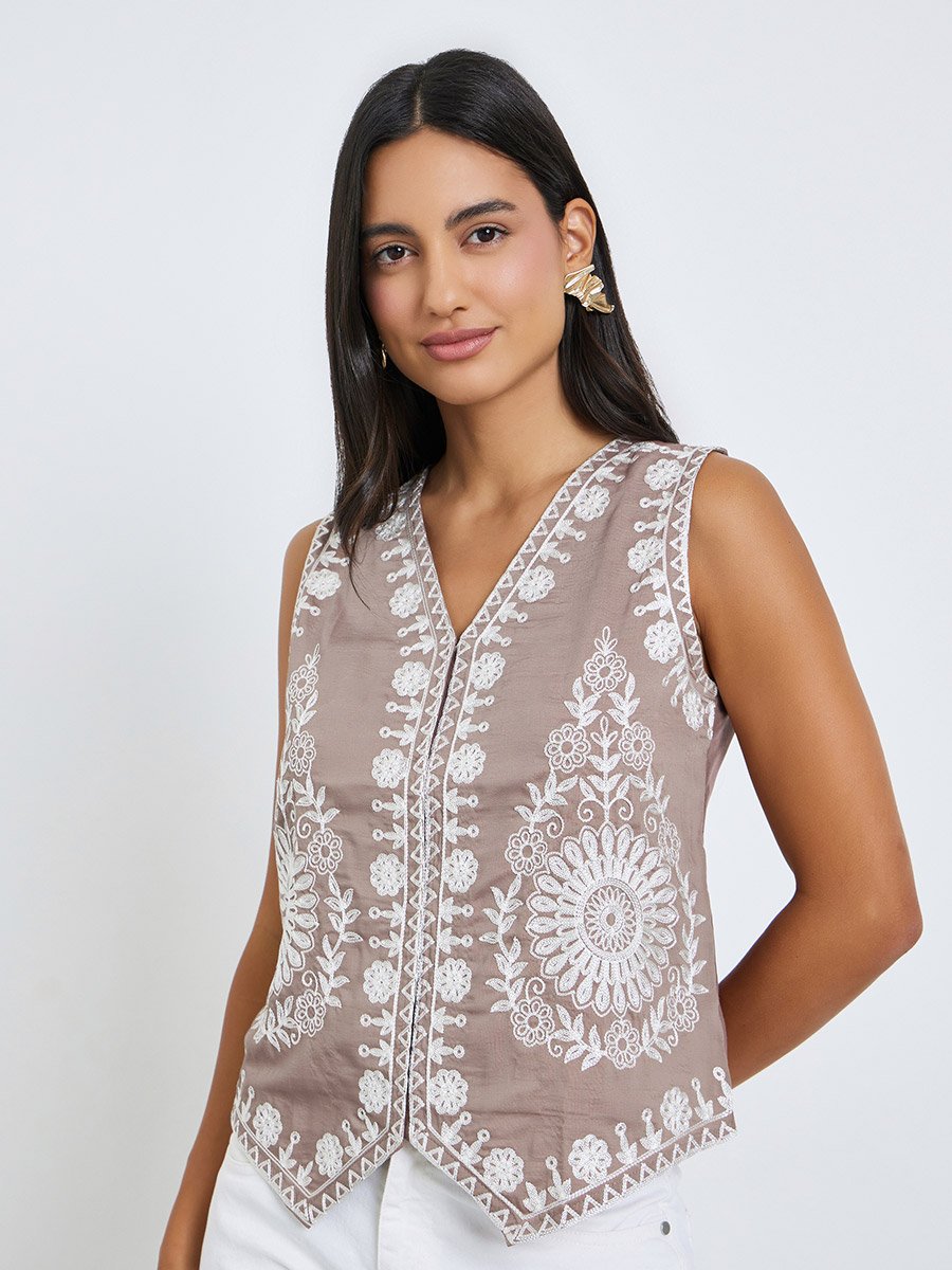 Sleeveless V-Neck Embroidered Waistcoat