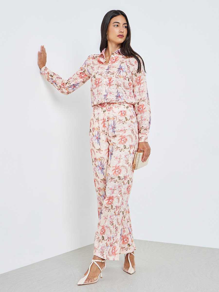 Beige Floral Print Shirt and Trousers Co-Ords