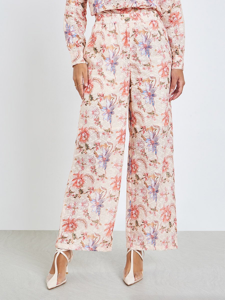 Beige Floral Print Shirt and Trousers Co-Ords