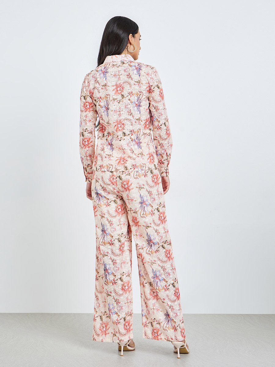 Beige Floral Print Shirt and Trousers Co-Ords
