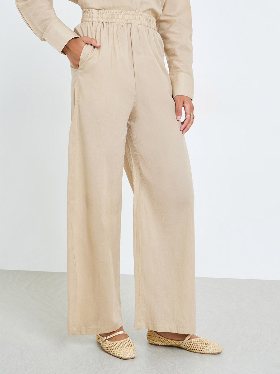 Beige Oversized Cotton Shirt and Pants Co-ords