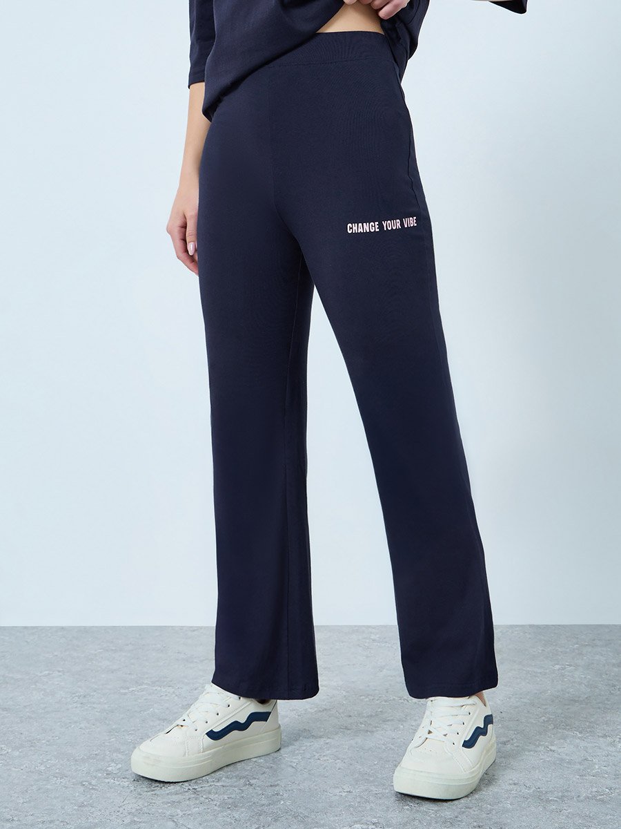 Navy Blue Printed T-Shirt and Flared Leggings Co-Ords