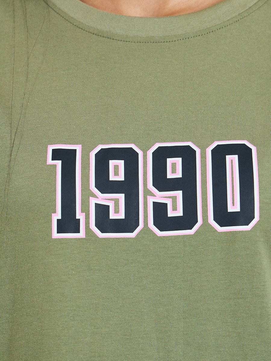 Green Printed Longline T-Shirt and Cuffed Joggers Co-Ords