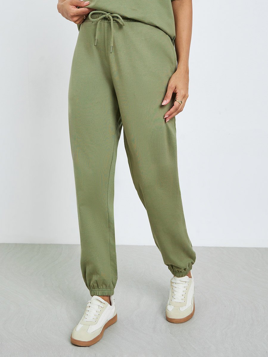 Green Printed Longline T-Shirt and Cuffed Joggers Co-Ords