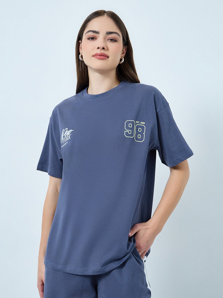 Blue Oversized T-Shirt and Wide Leg Joggers Co-ords