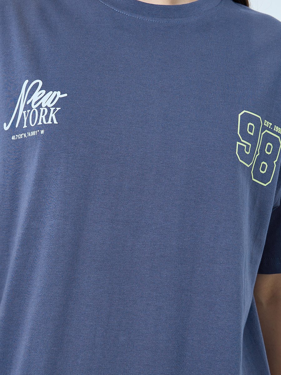 Blue Oversized T-Shirt and Wide Leg Joggers Co-ords