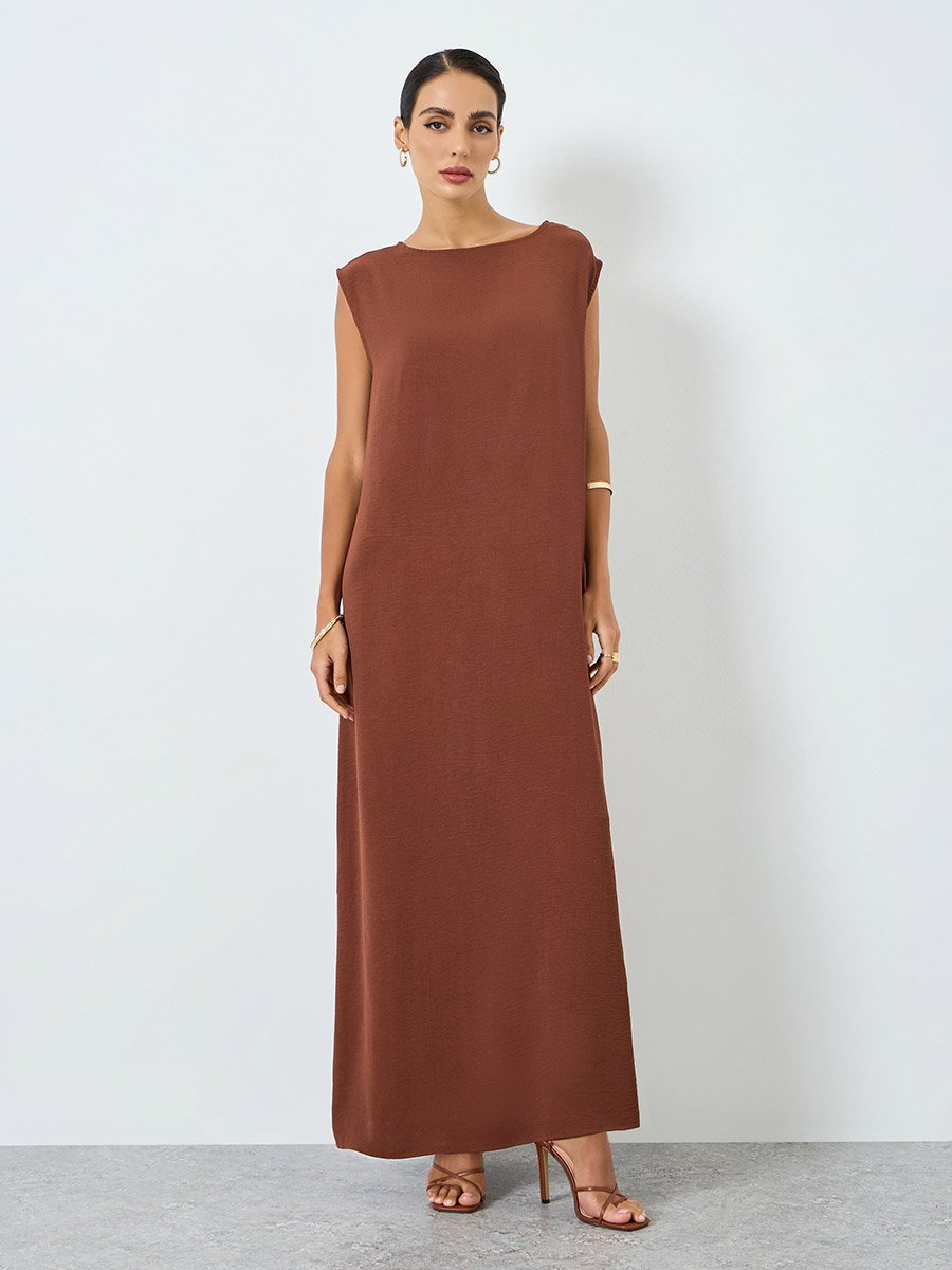 Women Solid Long Sleeve Abaya and  Dress Modest Set