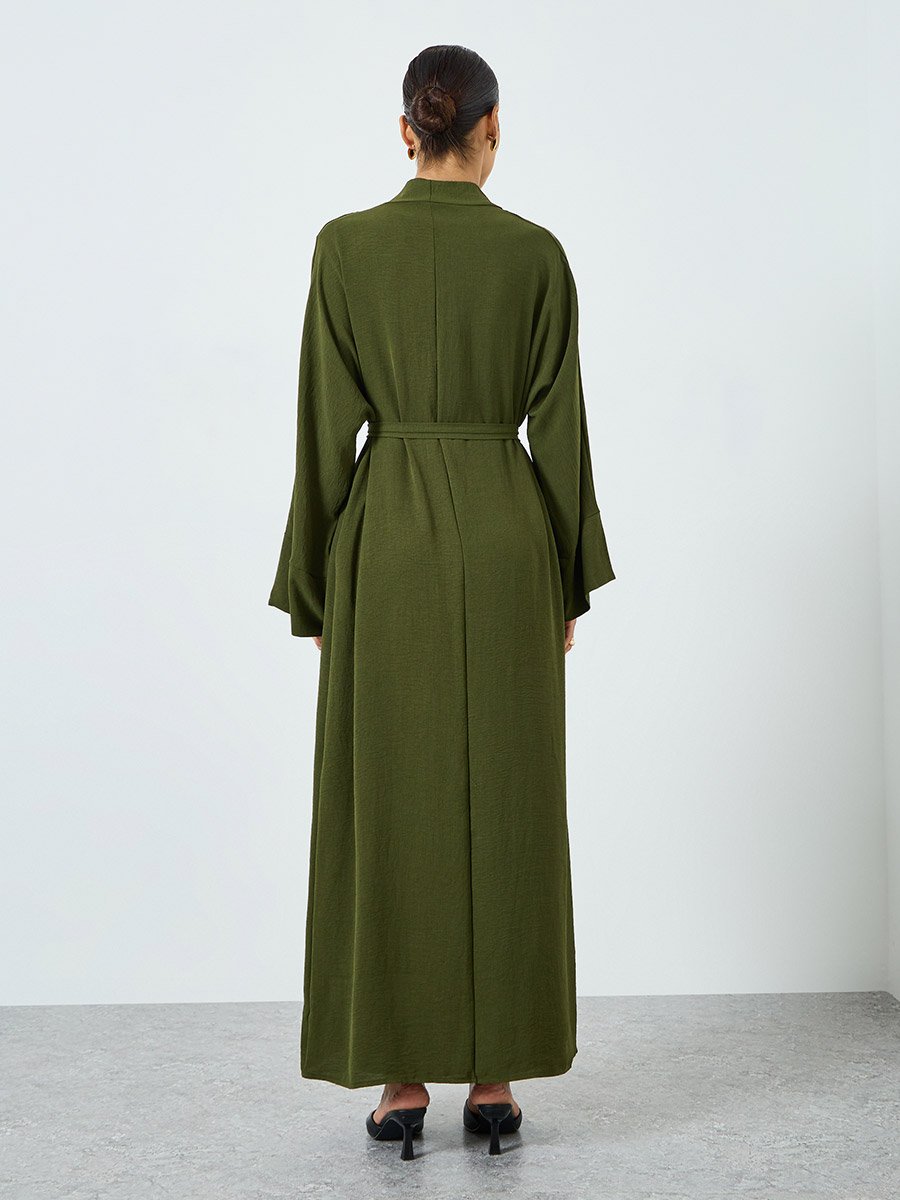 Women Solid Long Sleeve Abaya and Dress Modest Set