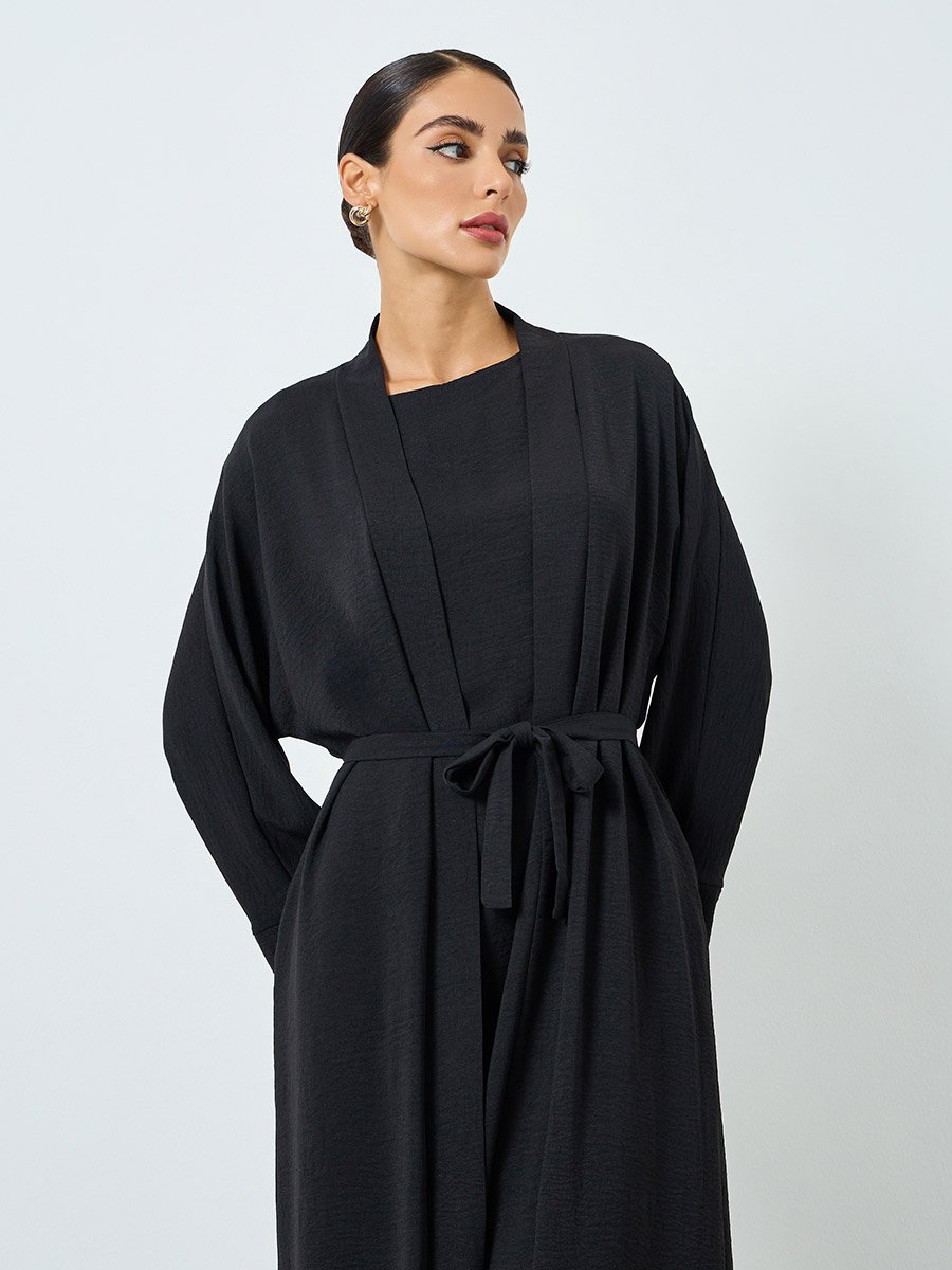 Women Solid Long Sleeve Abaya and Dress Modest Set
