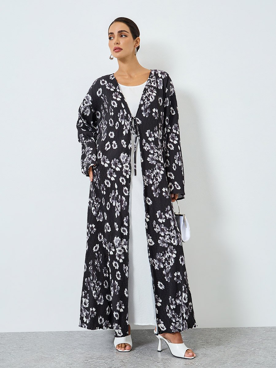 Women Floral Printed Long Sleeve Abaya