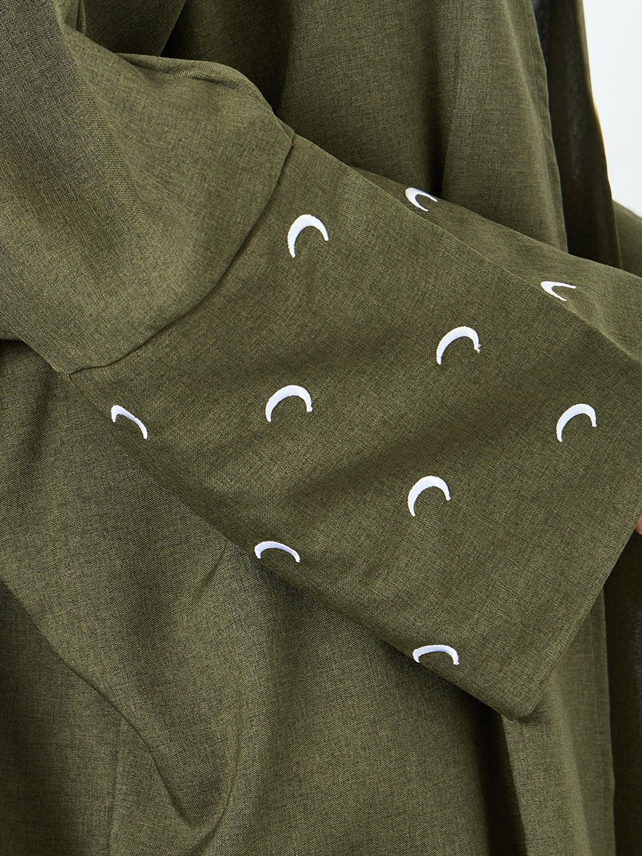 Women Green Long Sleeve with Moon Graphic Print Abaya