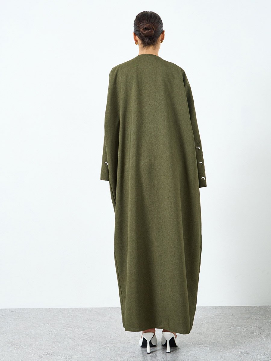 Women Green Long Sleeve with Moon Graphic Print Abaya