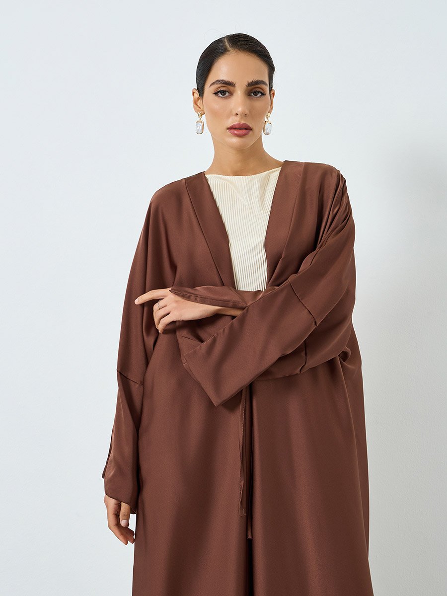 Women Solid Long Sleeve Stain Abaya