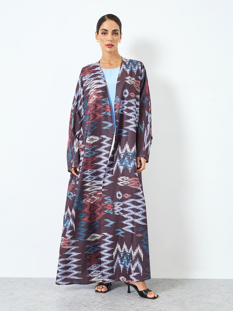 Women Graphic Printed Long Sleeve Abaya with Hijab