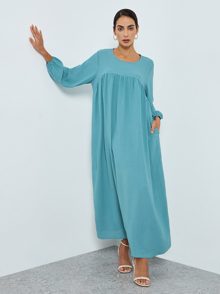 Women Teal Pleated Detail Jalabiya