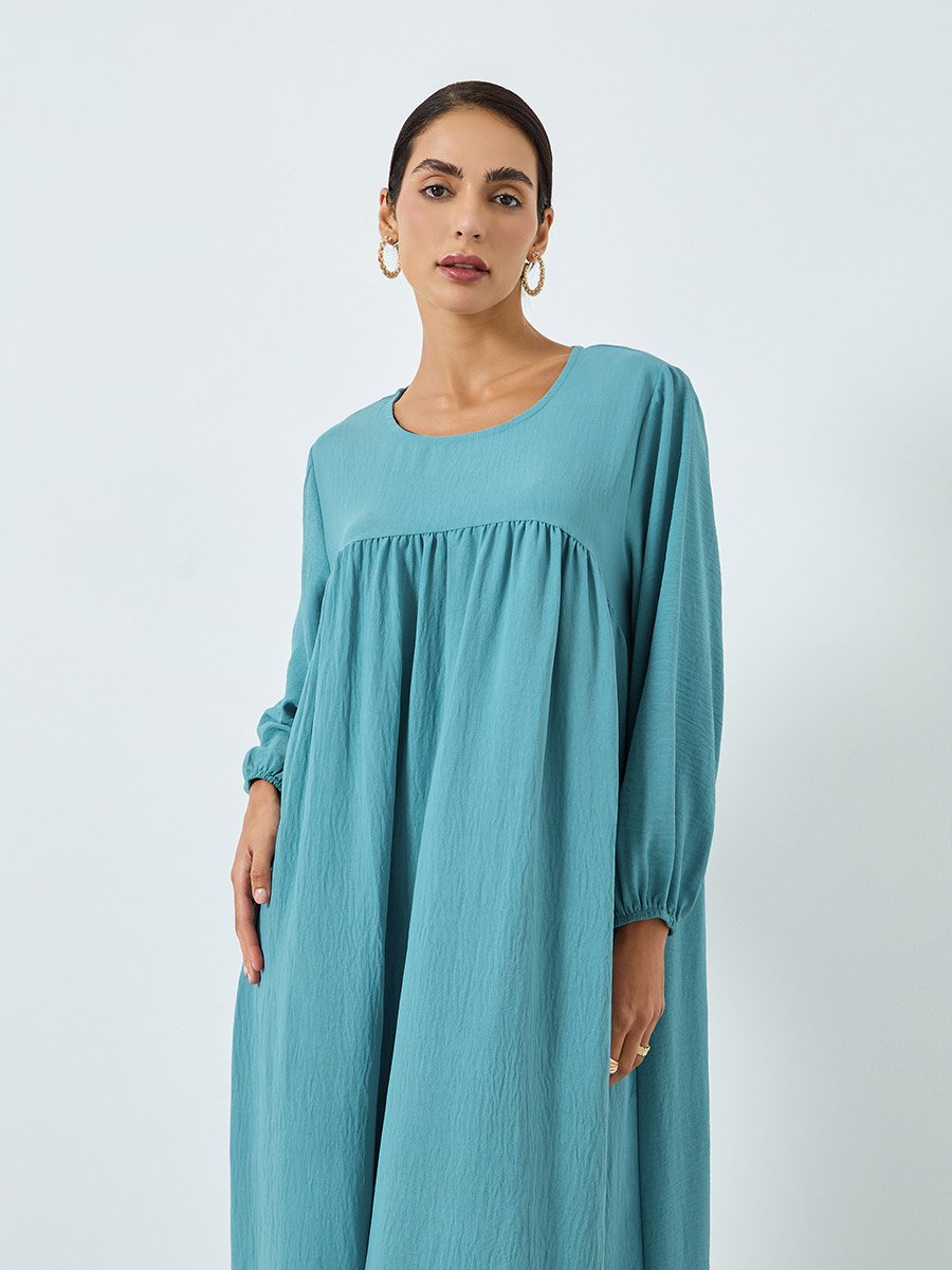 Women Teal Pleated Detail Jalabiya
