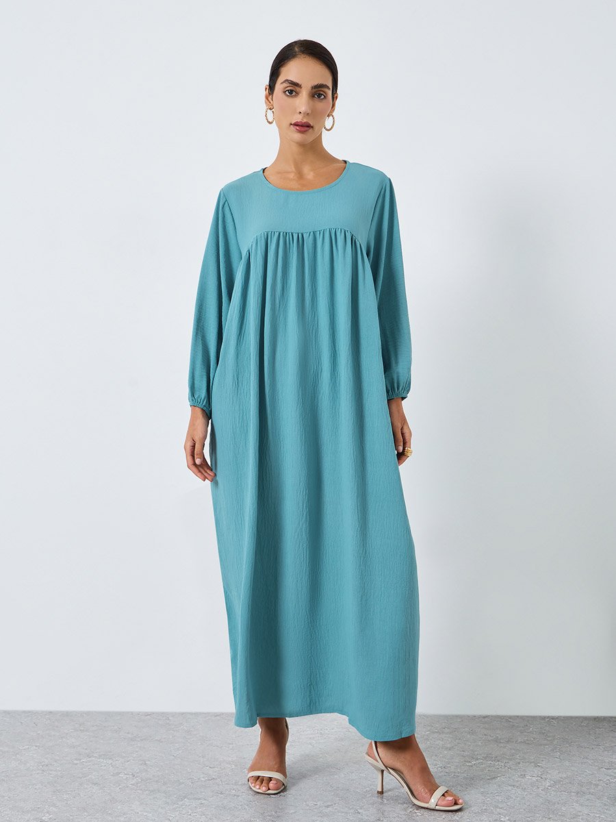 Women Teal Pleated Detail Jalabiya