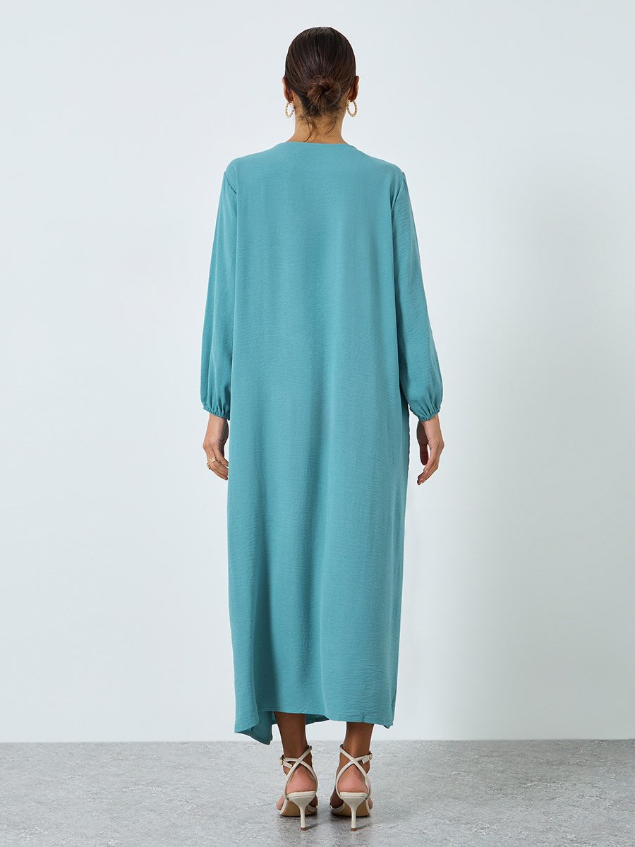 Women Teal Pleated Detail Jalabiya