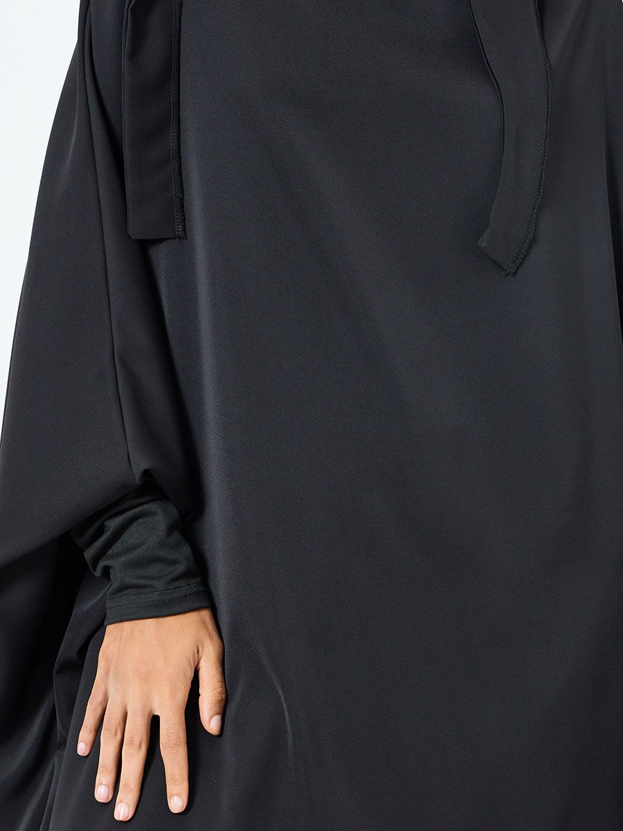 Women Black Batwing Sleeve Abaya and Skirt Set