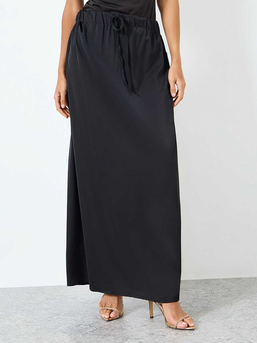 Women Black Batwing Sleeve Abaya and Skirt Set