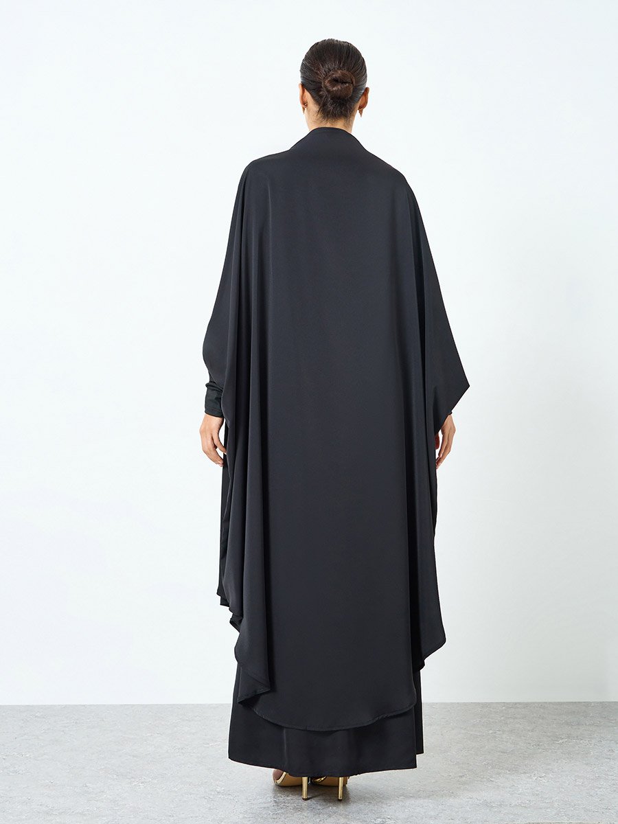 Women Black Batwing Sleeve Abaya and Skirt Set