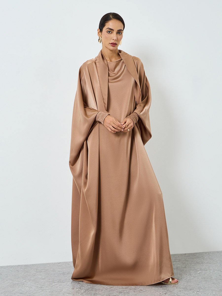 Women Beige Batwing Sleeve Jalabiya