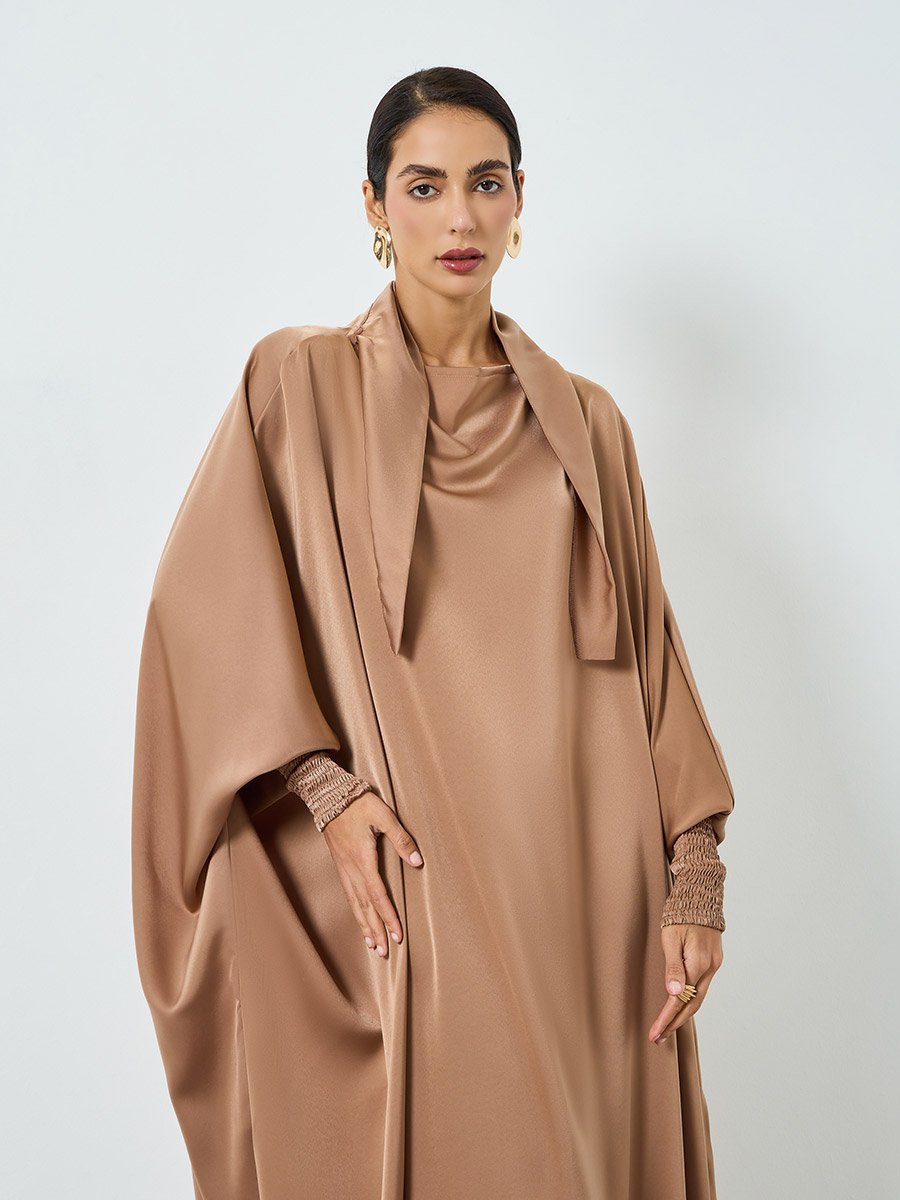 Women Beige Batwing Sleeve Jalabiya